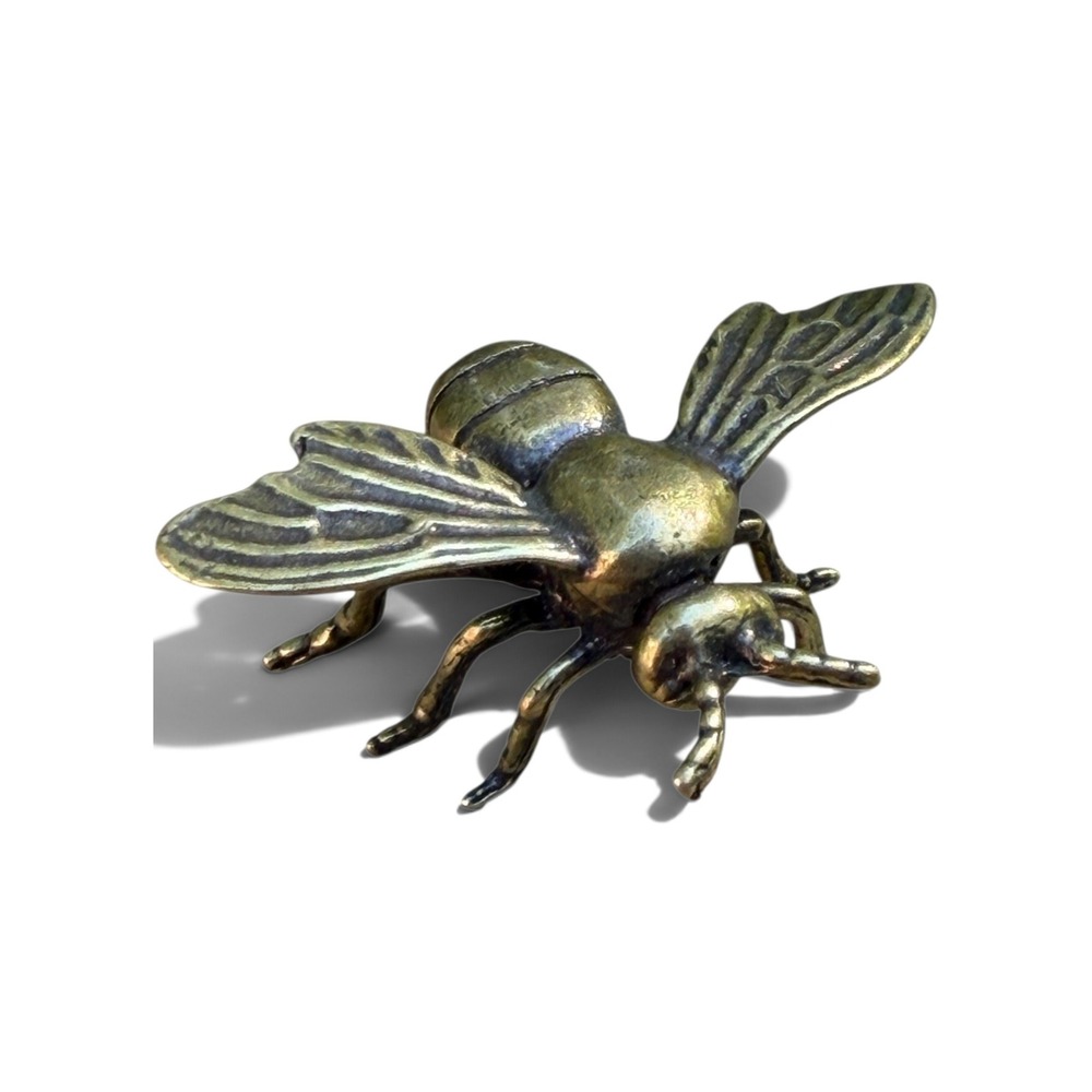 Solid Brass Bumblebee Figurine Gold Tone Small Bee Paperweight Desk Decor
